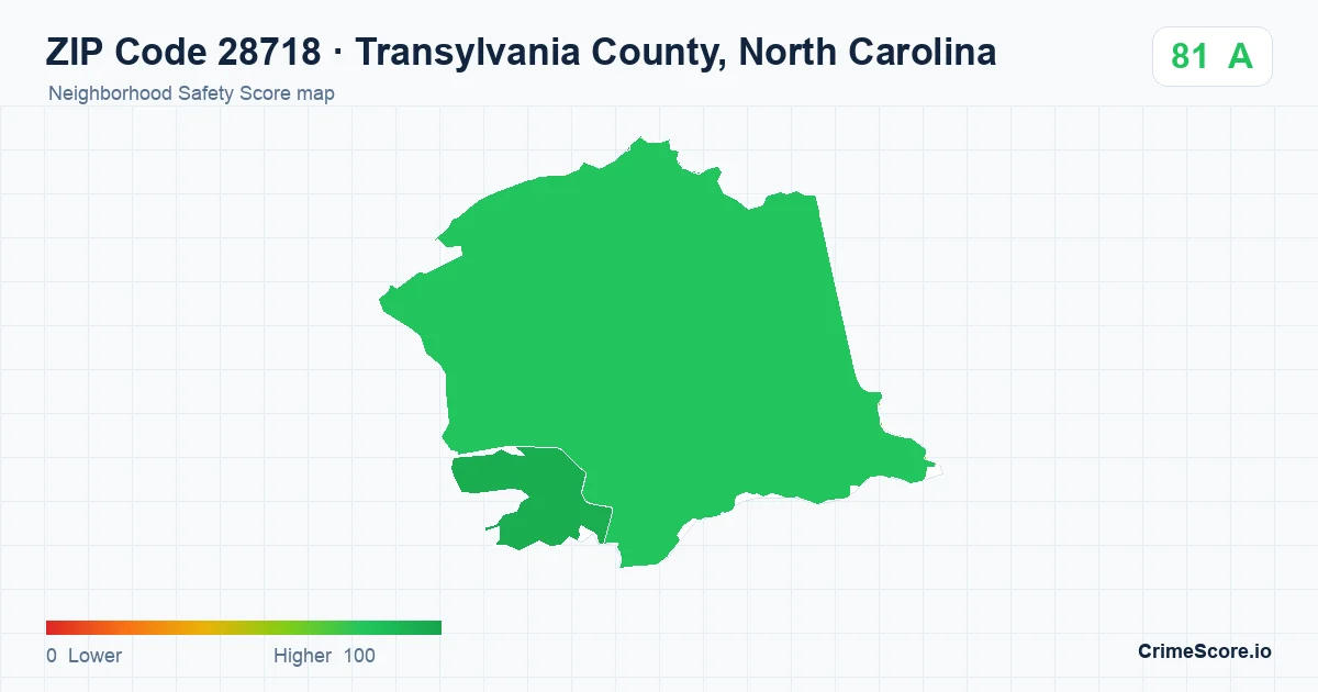 ZIP Code 28718 in Transylvania County, North Carolina neighborhood Safety Score map