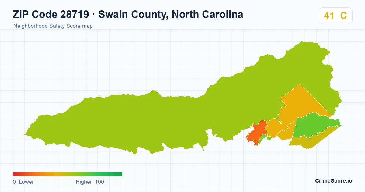 ZIP Code 28719 in Swain County, North Carolina neighborhood Safety Score map