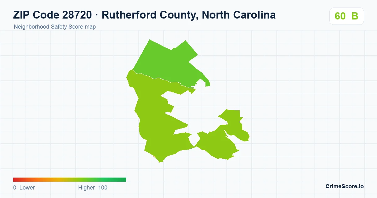 ZIP Code 28720 in Rutherford County, North Carolina neighborhood Safety Score map