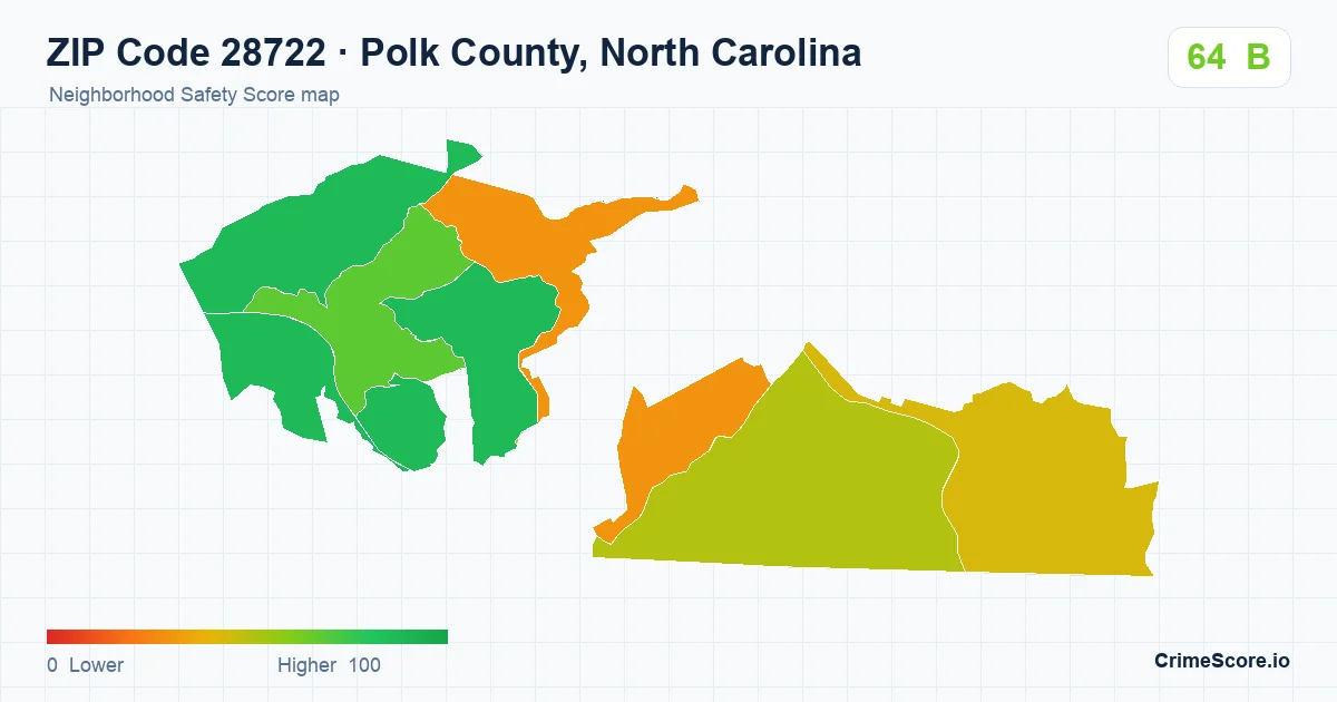 ZIP Code 28722 in Polk County, North Carolina neighborhood Safety Score map