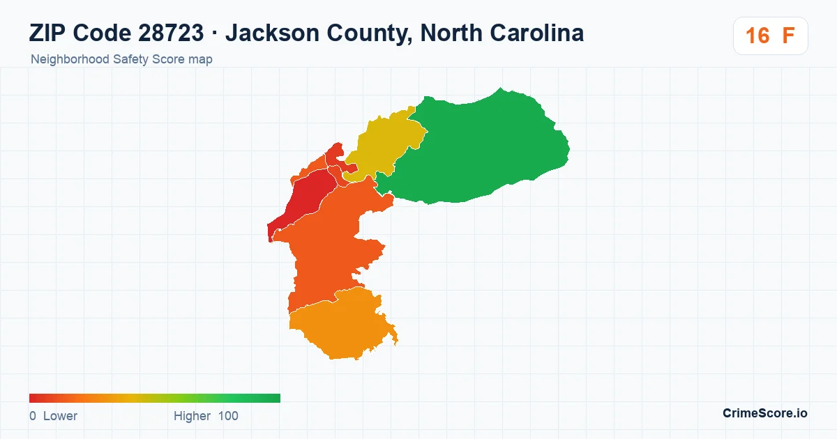 ZIP Code 28723 in Jackson County, North Carolina neighborhood Safety Score map