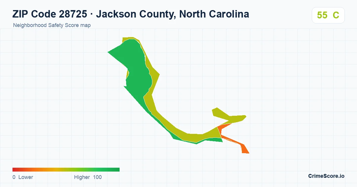 ZIP Code 28725 in Jackson County, North Carolina neighborhood Safety Score map