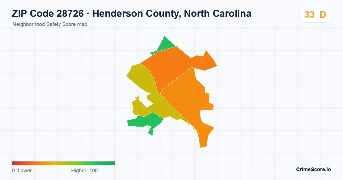 ZIP Code 28726 in Henderson County, North Carolina neighborhood Safety Score map