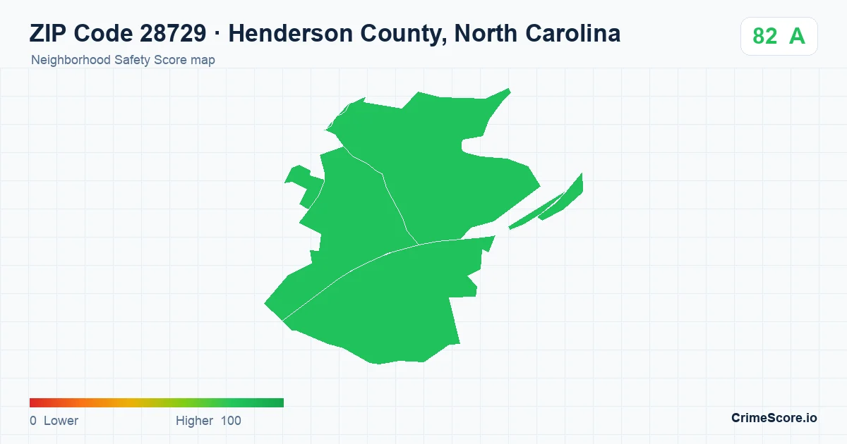 ZIP Code 28729 in Henderson County, North Carolina neighborhood Safety Score map