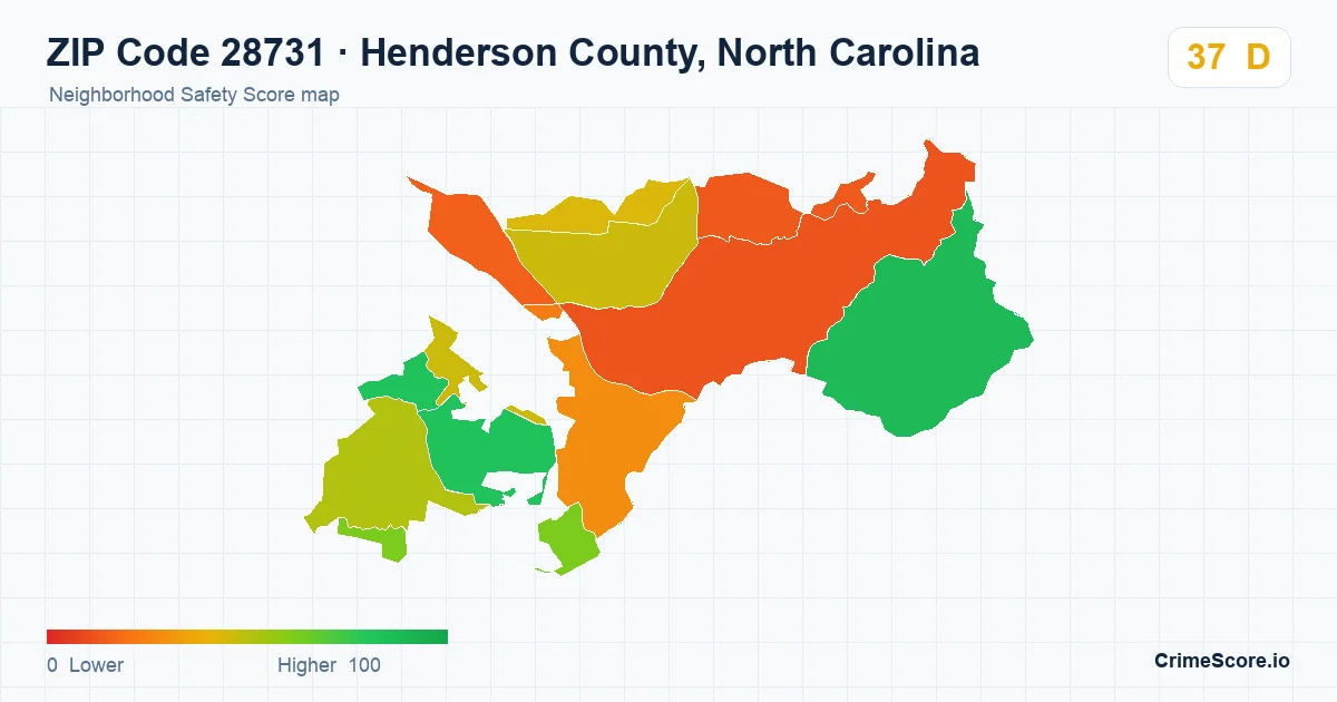 ZIP Code 28731 in Henderson County, North Carolina neighborhood Safety Score map