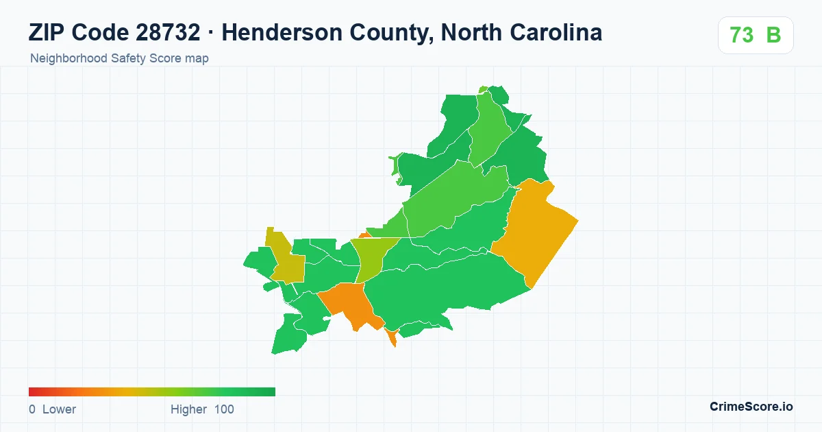 ZIP Code 28732 in Henderson County, North Carolina neighborhood Safety Score map