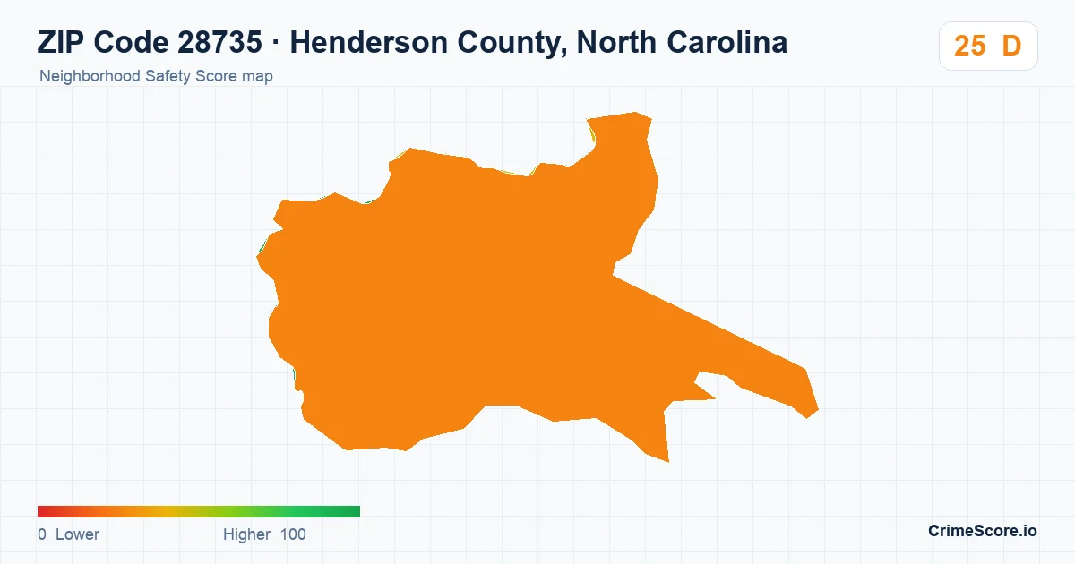 ZIP Code 28735 in Henderson County, North Carolina neighborhood Safety Score map