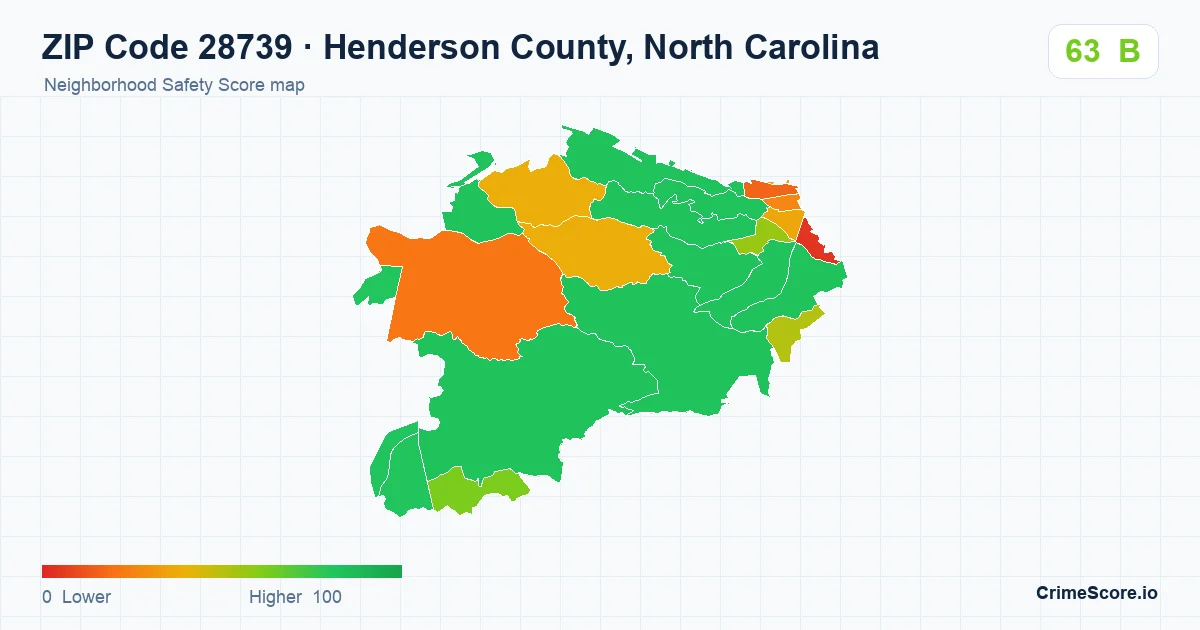 ZIP Code 28739 in Henderson County, North Carolina neighborhood Safety Score map