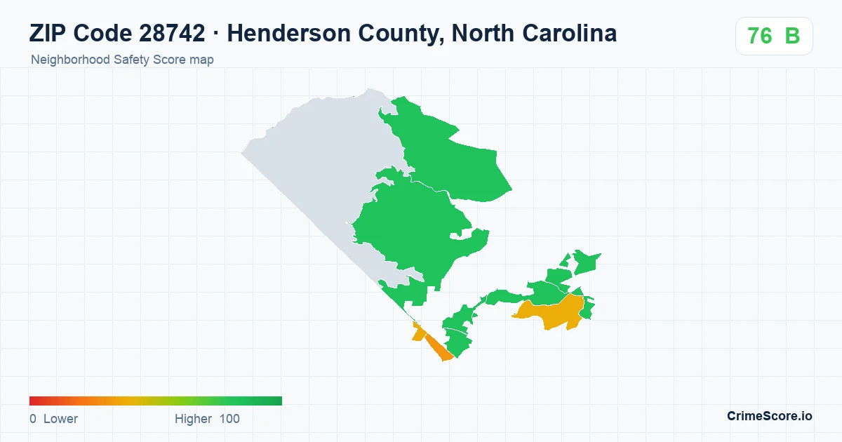 ZIP Code 28742 in Henderson County, North Carolina neighborhood Safety Score map