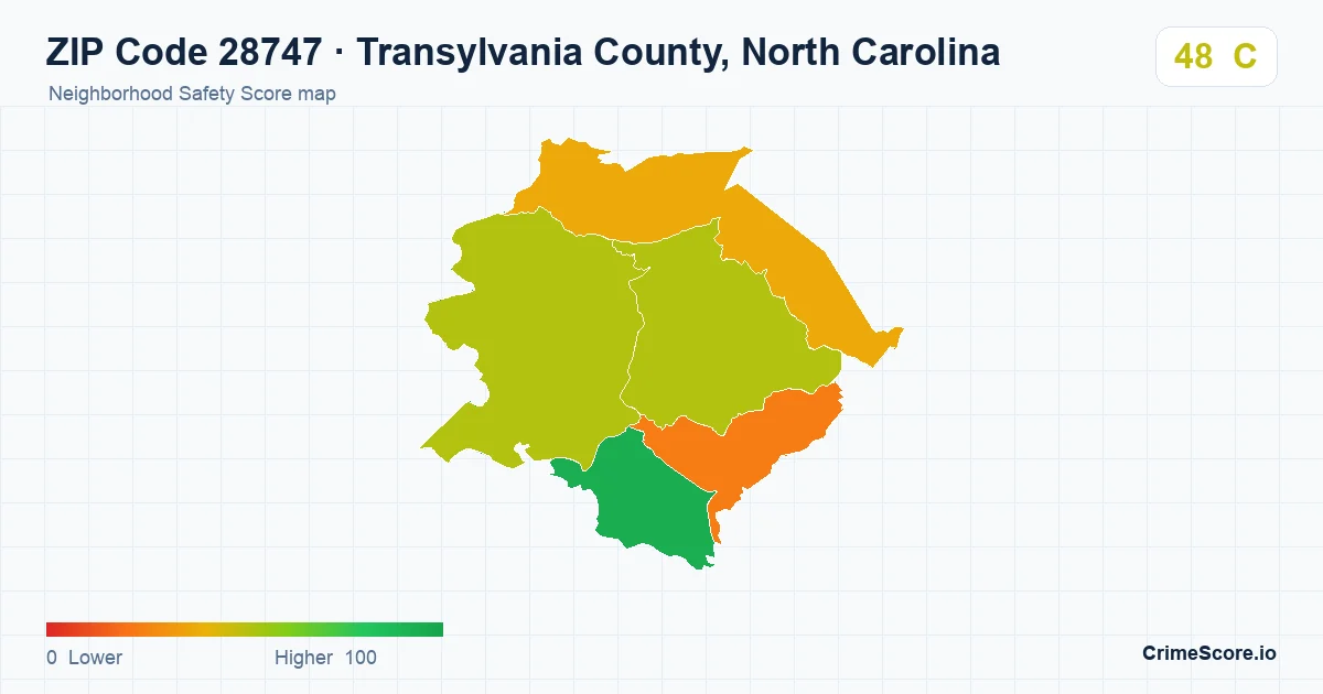 ZIP Code 28747 in Transylvania County, North Carolina neighborhood Safety Score map