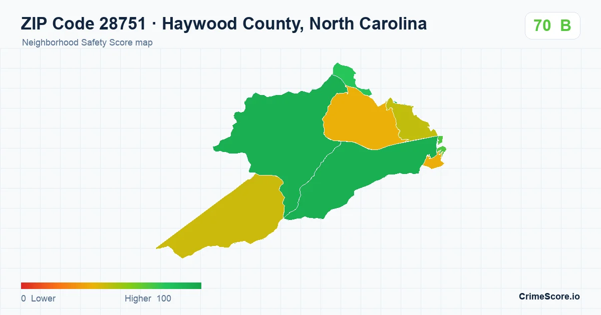 ZIP Code 28751 in Haywood County, North Carolina neighborhood Safety Score map