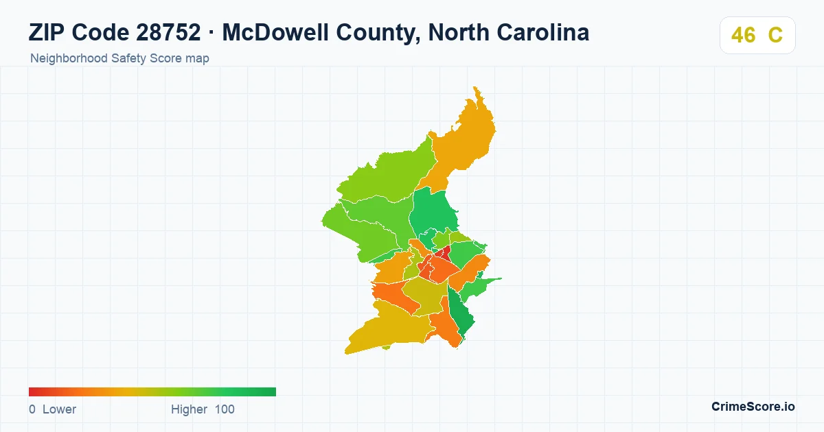 ZIP Code 28752 in McDowell County, North Carolina neighborhood Safety Score map