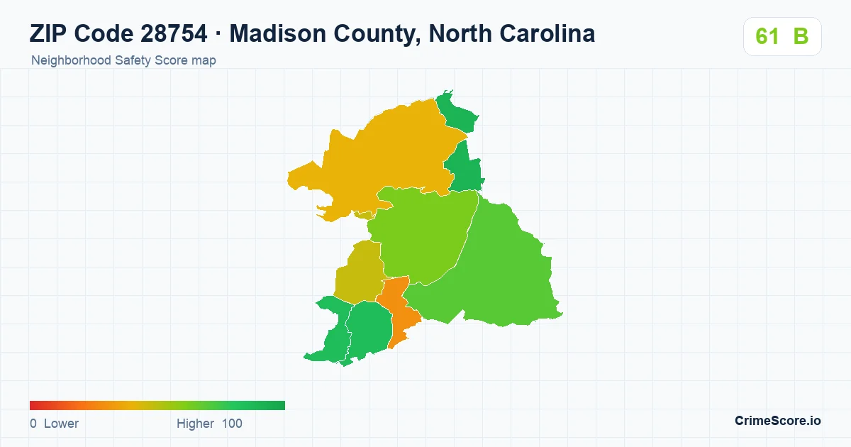 ZIP Code 28754 in Madison County, North Carolina neighborhood Safety Score map
