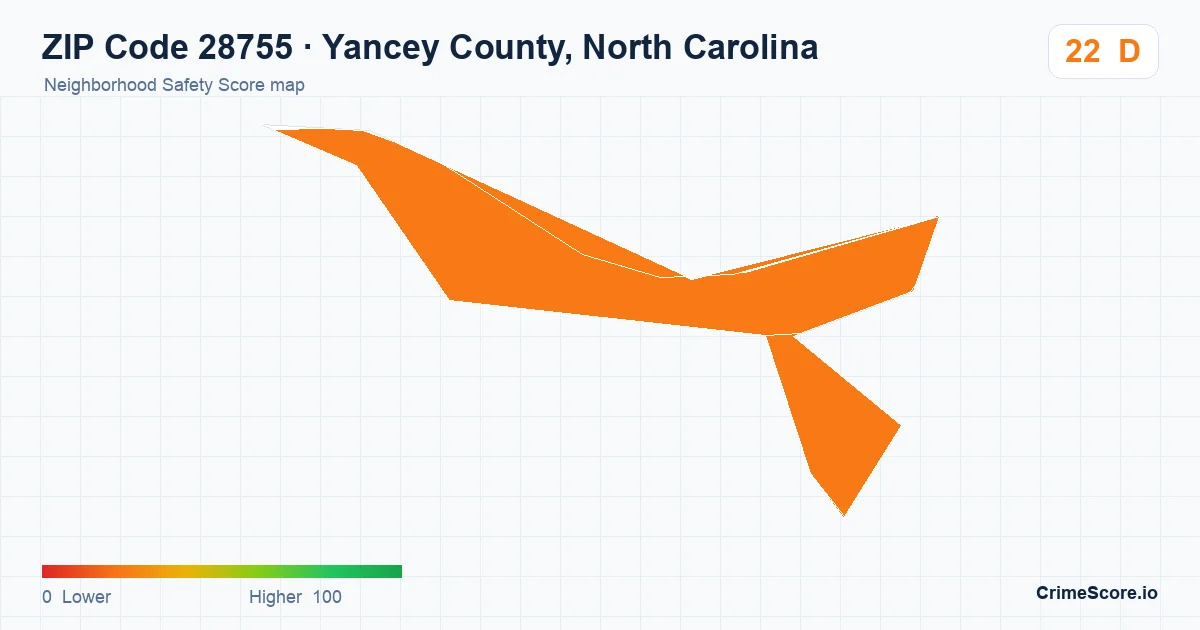 ZIP Code 28755 in Yancey County, North Carolina neighborhood Safety Score map
