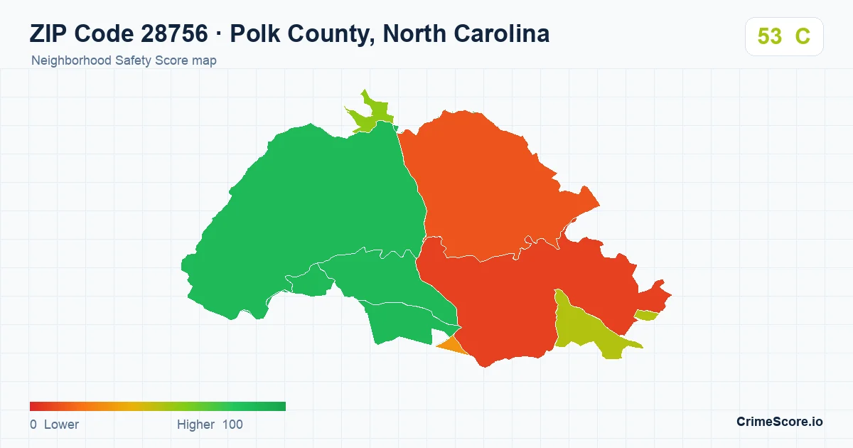 ZIP Code 28756 in Polk County, North Carolina neighborhood Safety Score map