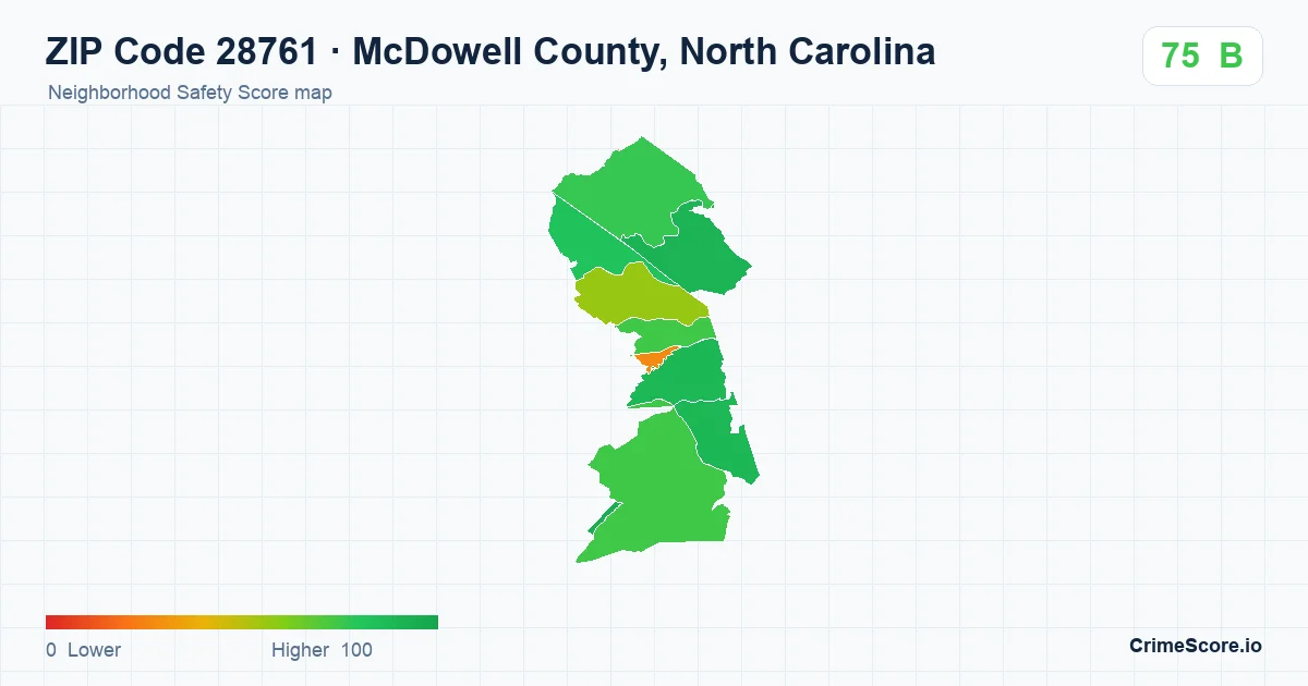 ZIP Code 28761 in McDowell County, North Carolina neighborhood Safety Score map