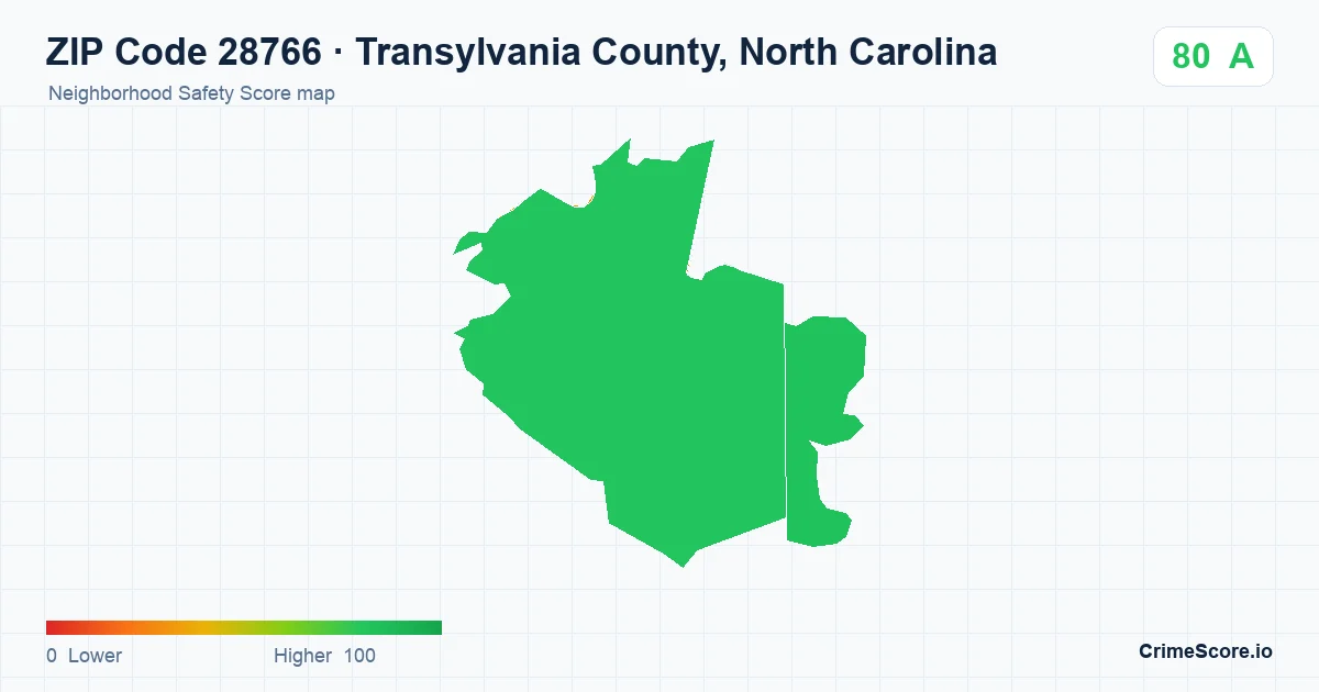 ZIP Code 28766 in Transylvania County, North Carolina neighborhood Safety Score map