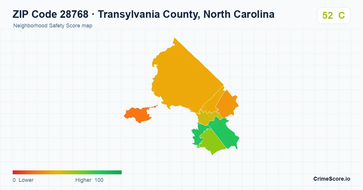 ZIP Code 28768 in Transylvania County, North Carolina neighborhood Safety Score map