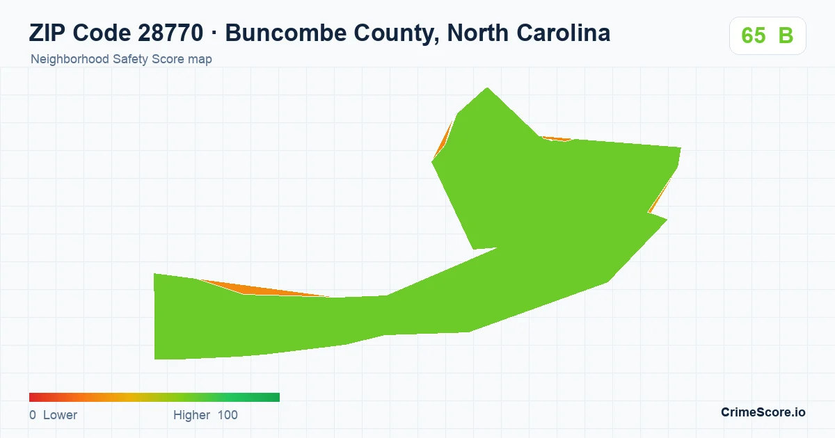 ZIP Code 28770 in Buncombe County, North Carolina neighborhood Safety Score map