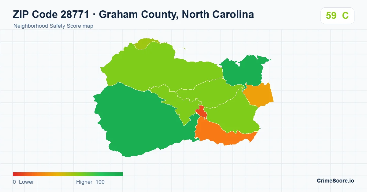 ZIP Code 28771 in Graham County, North Carolina neighborhood Safety Score map
