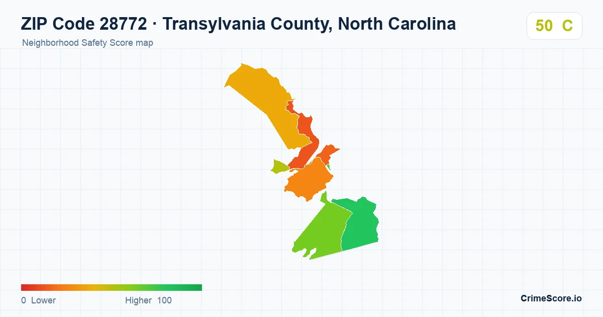 ZIP Code 28772 in Transylvania County, North Carolina neighborhood Safety Score map