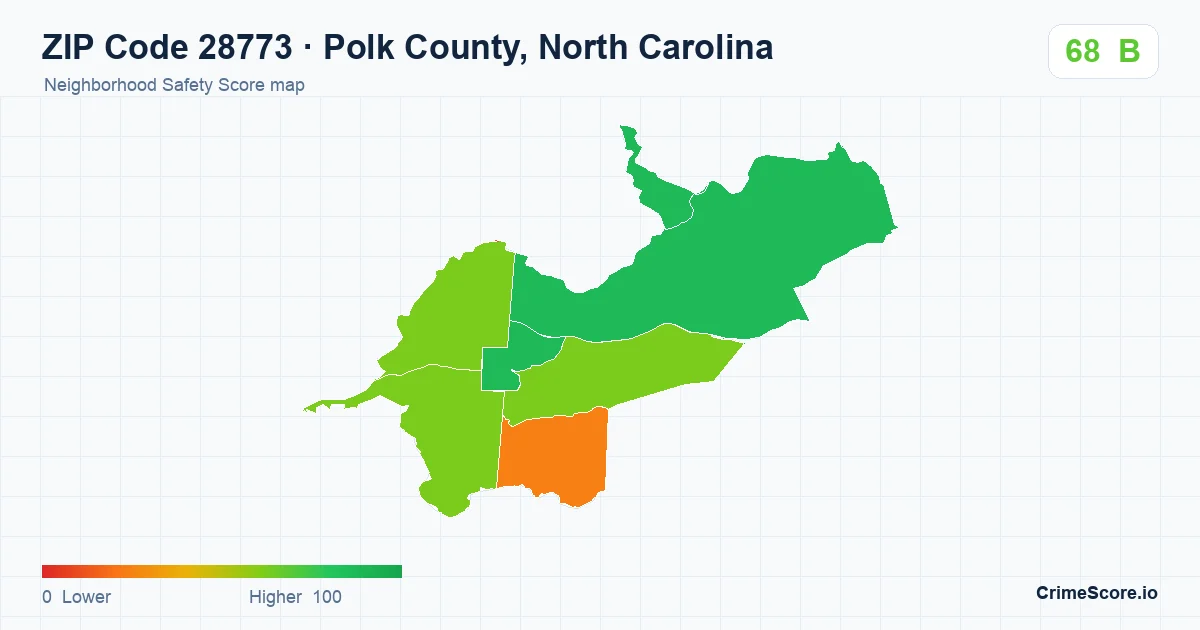 ZIP Code 28773 in Polk County, North Carolina neighborhood Safety Score map