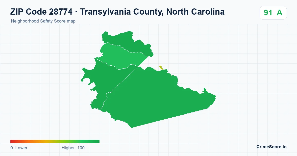 ZIP Code 28774 in Transylvania County, North Carolina neighborhood Safety Score map