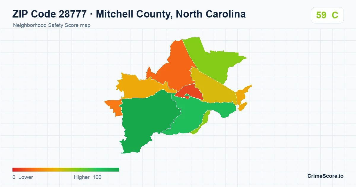 ZIP Code 28777 in Mitchell County, North Carolina neighborhood Safety Score map