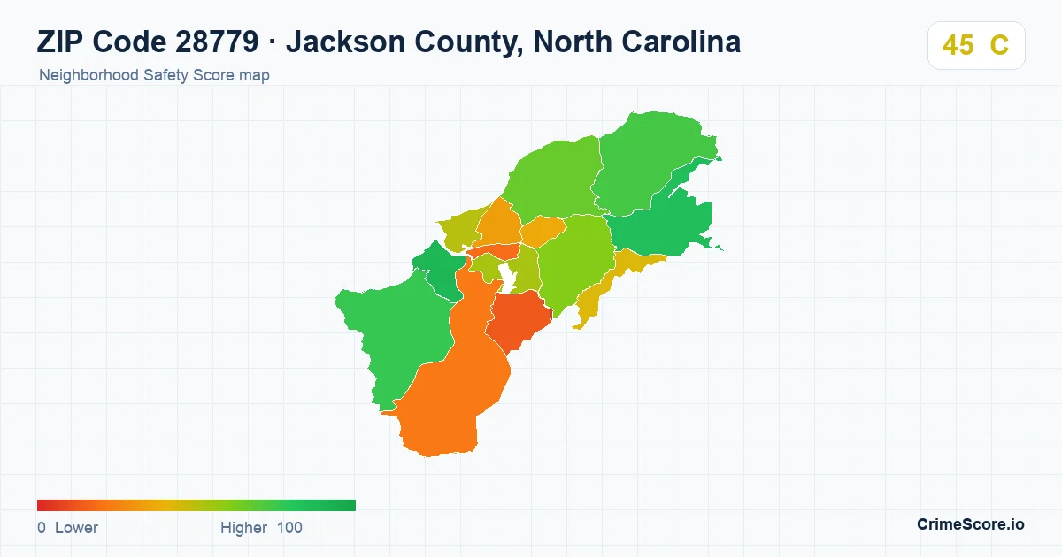 ZIP Code 28779 in Jackson County, North Carolina neighborhood Safety Score map