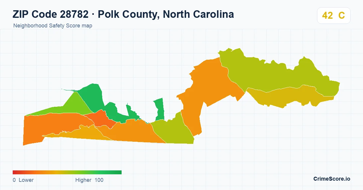 ZIP Code 28782 in Polk County, North Carolina neighborhood Safety Score map