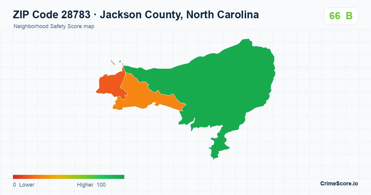 ZIP Code 28783 in Jackson County, North Carolina neighborhood Safety Score map