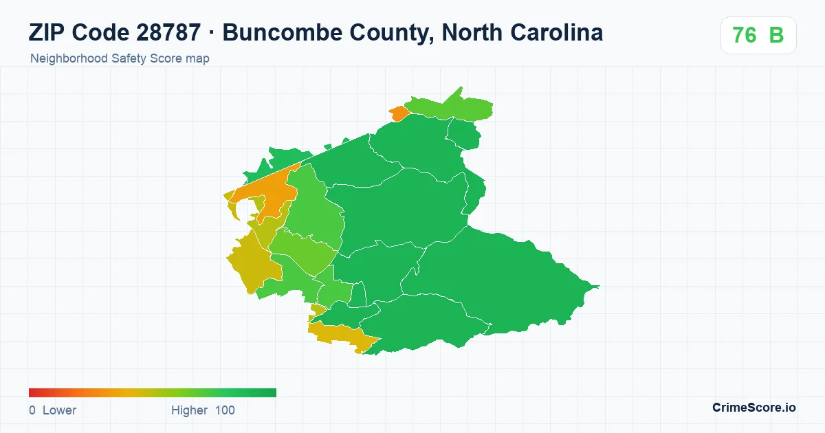 ZIP Code 28787 in Buncombe County, North Carolina neighborhood Safety Score map
