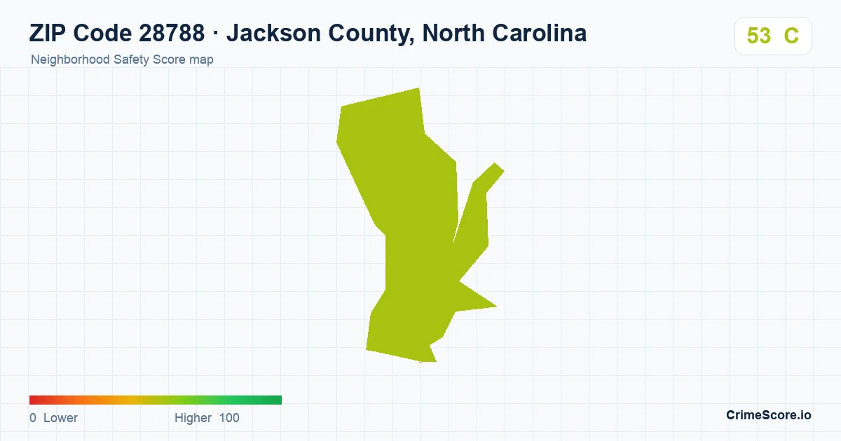 ZIP Code 28788 in Jackson County, North Carolina neighborhood Safety Score map