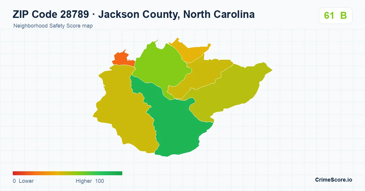 ZIP Code 28789 in Jackson County, North Carolina neighborhood Safety Score map
