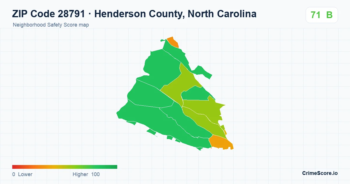 ZIP Code 28791 in Henderson County, North Carolina neighborhood Safety Score map