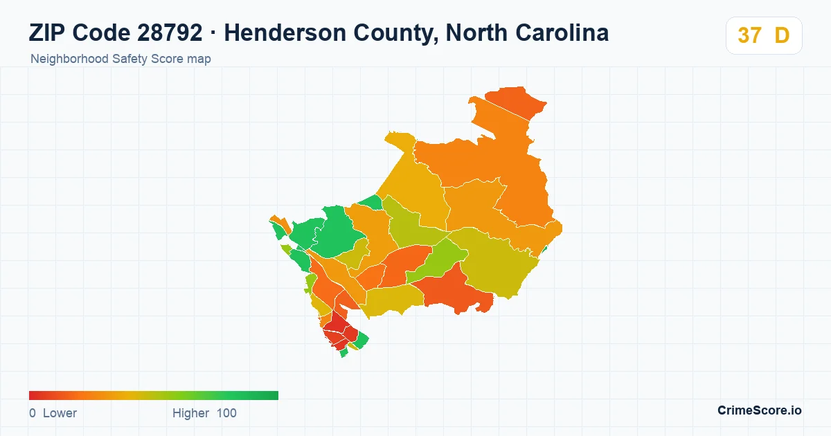 ZIP Code 28792 in Henderson County, North Carolina neighborhood Safety Score map