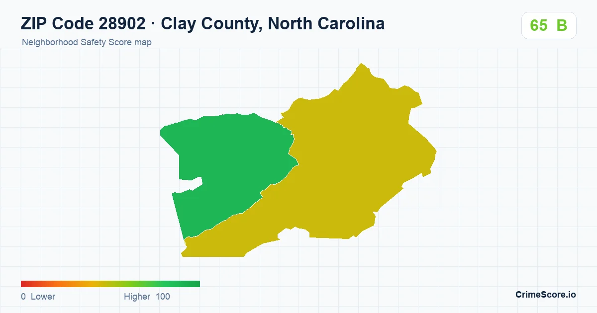 ZIP Code 28902 in Clay County, North Carolina neighborhood Safety Score map