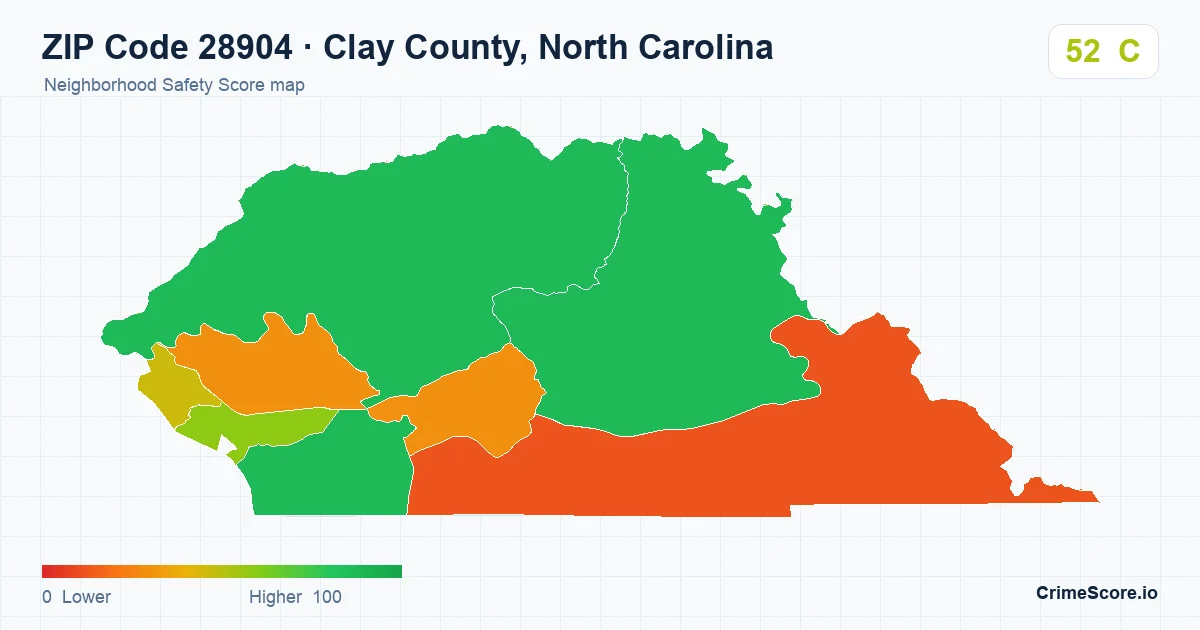 ZIP Code 28904 in Clay County, North Carolina neighborhood Safety Score map