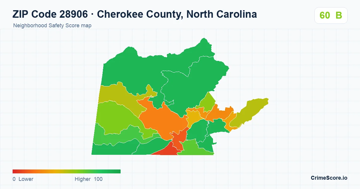 ZIP Code 28906 in Cherokee County, North Carolina neighborhood Safety Score map