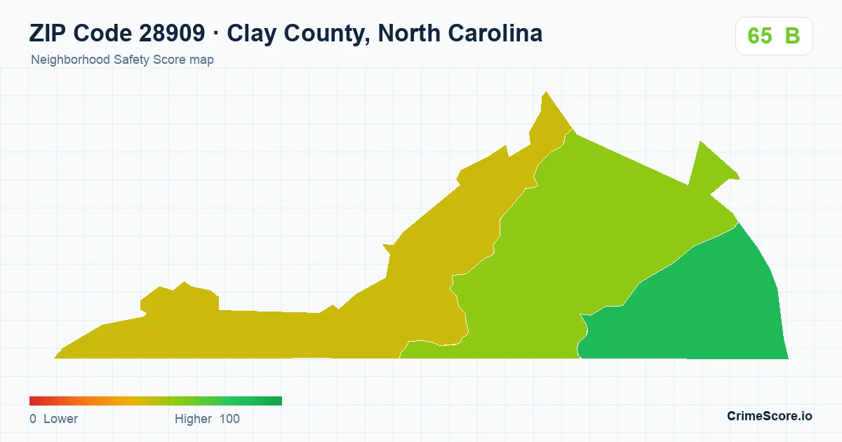 ZIP Code 28909 in Clay County, North Carolina neighborhood Safety Score map