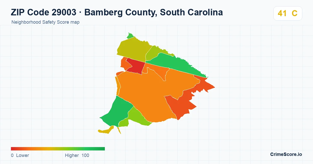ZIP Code 29003 in Bamberg County, South Carolina neighborhood Safety Score map