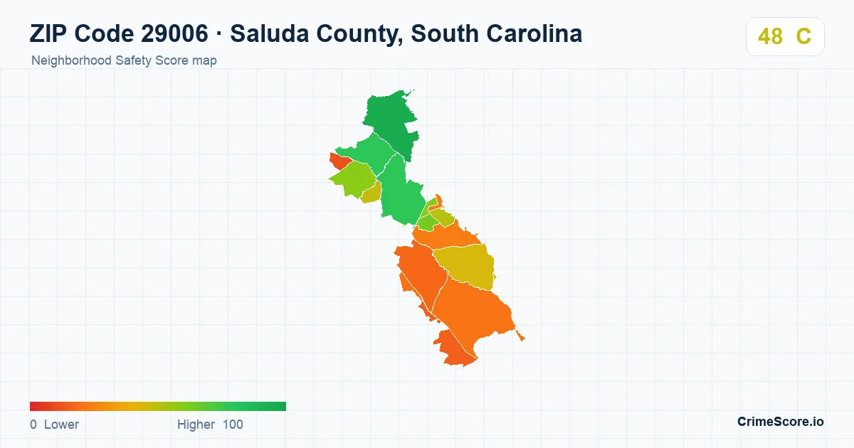 ZIP Code 29006 in Saluda County, South Carolina neighborhood Safety Score map