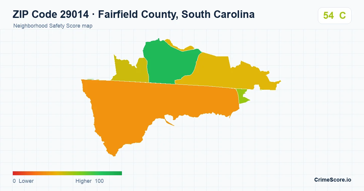ZIP Code 29014 in Fairfield County, South Carolina neighborhood Safety Score map