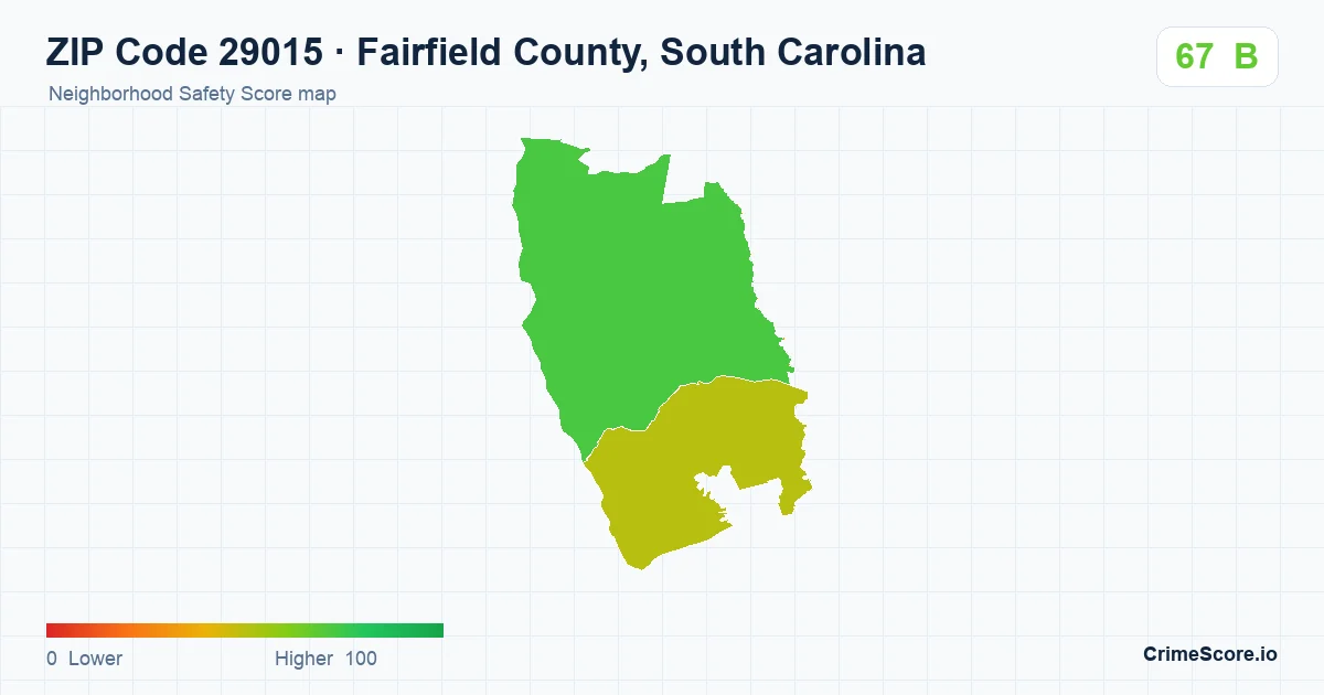 ZIP Code 29015 in Fairfield County, South Carolina neighborhood Safety Score map