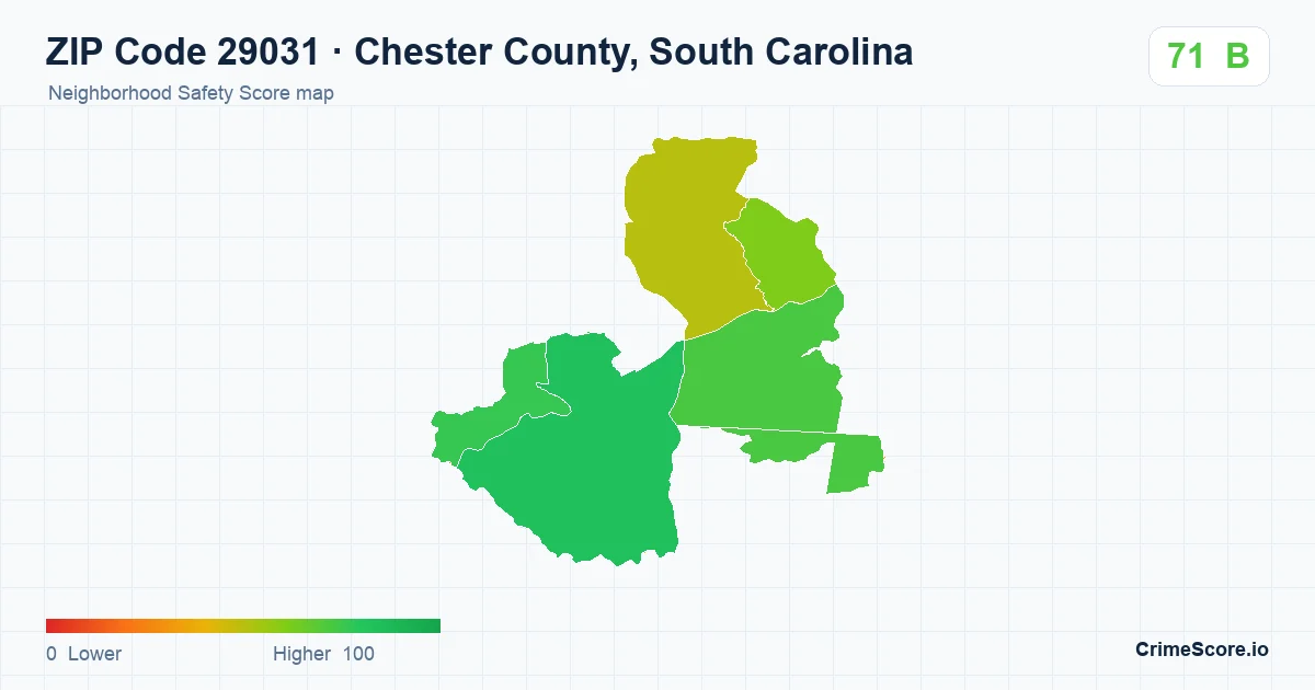 ZIP Code 29031 in Chester County, South Carolina neighborhood Safety Score map