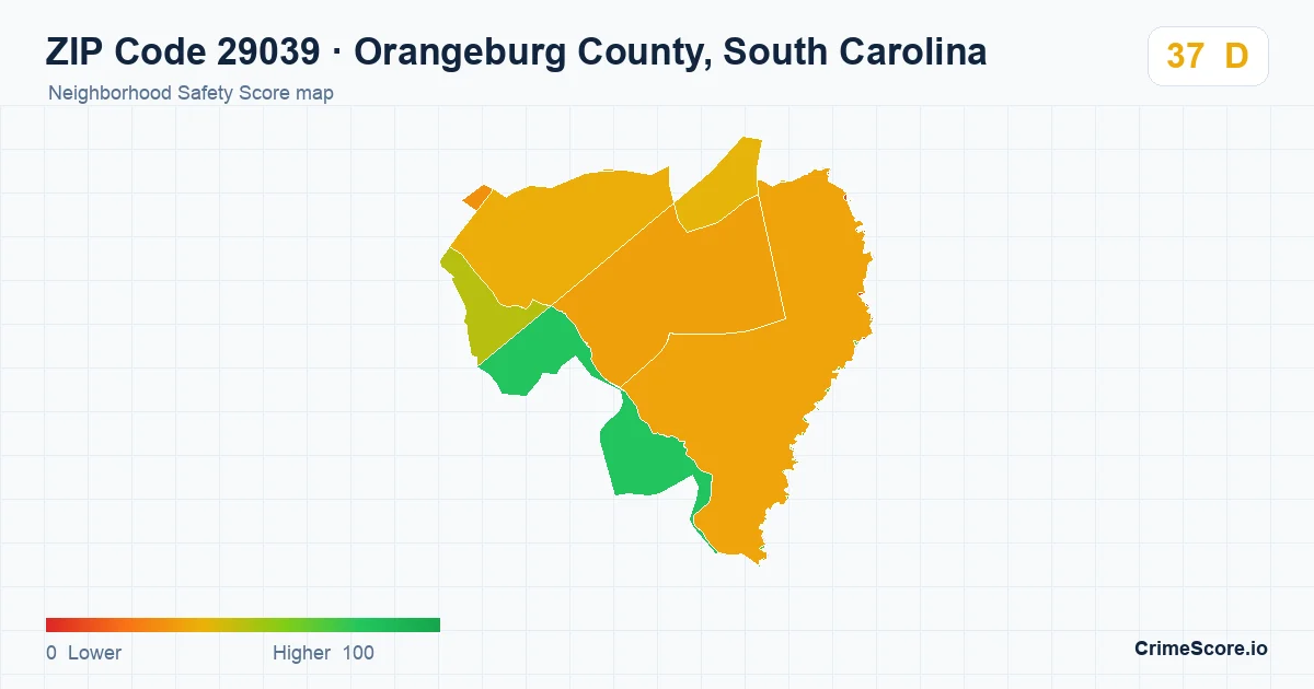 ZIP Code 29039 in Orangeburg County, South Carolina neighborhood Safety Score map