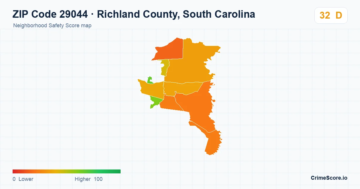 ZIP Code 29044 in Richland County, South Carolina neighborhood Safety Score map
