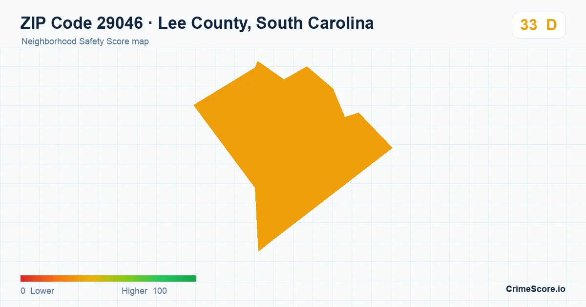 ZIP Code 29046 in Lee County, South Carolina neighborhood Safety Score map