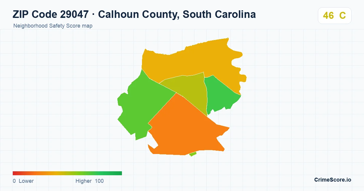 ZIP Code 29047 in Calhoun County, South Carolina neighborhood Safety Score map