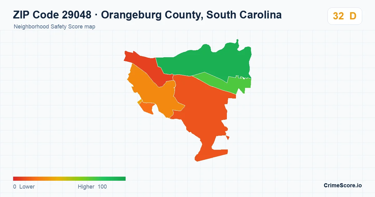 ZIP Code 29048 in Orangeburg County, South Carolina neighborhood Safety Score map